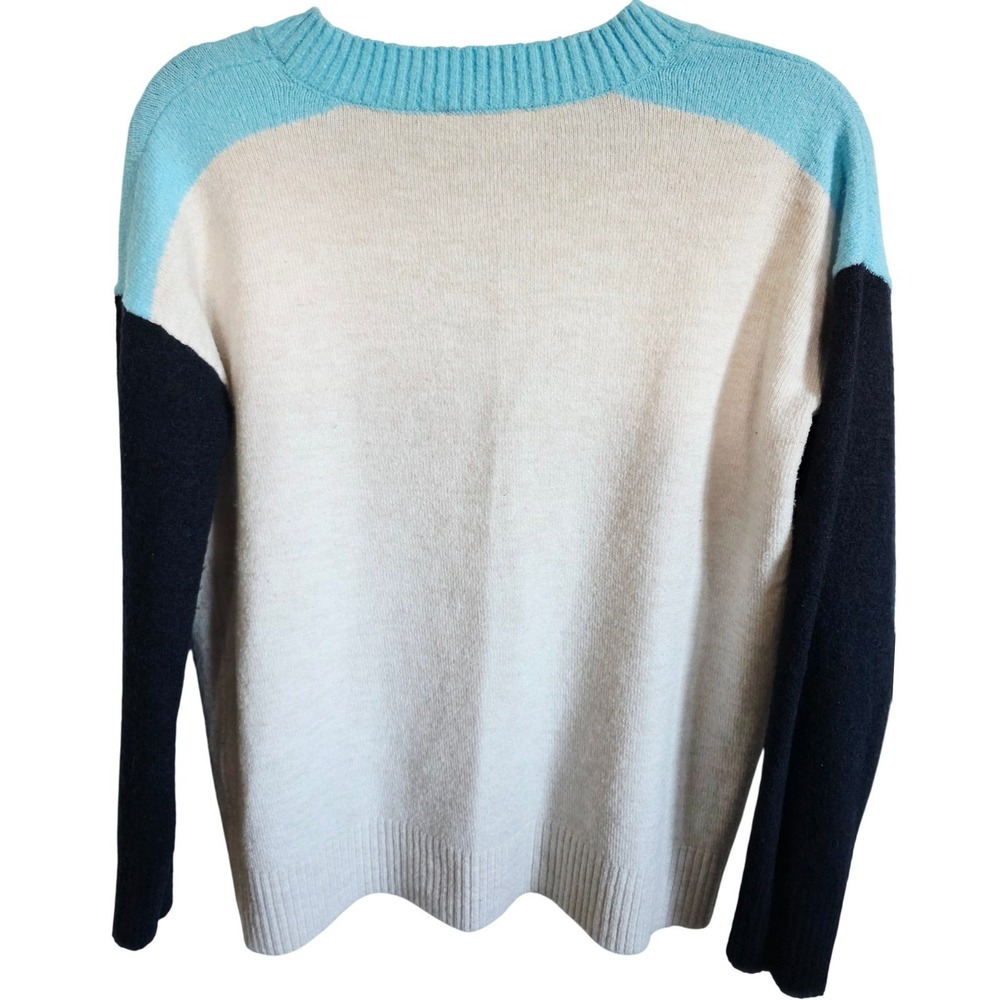 LOFT S Colorblock‎ Knit Sweater Crew Neck Long Sleeve Cream Blue Black Women's - Picture 5 of 11